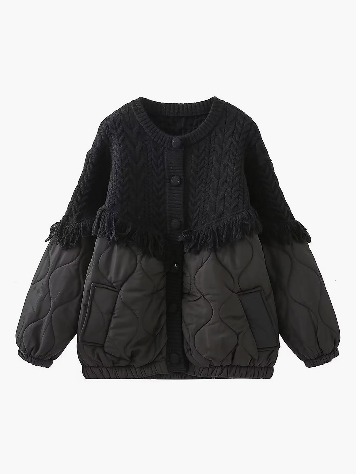 Luméa™ | Veste matelassée en tricot torsadé patchwork