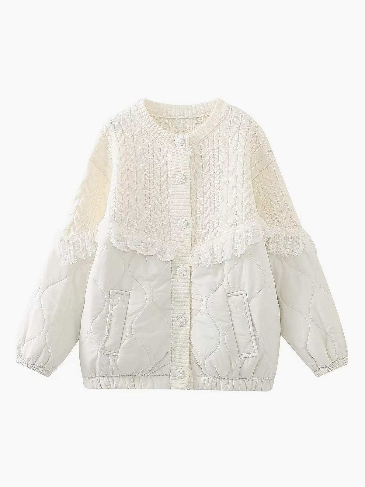Luméa™ | Veste matelassée en tricot torsadé patchwork