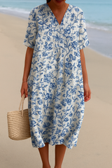 Léonie | Robe ivoire à fleurs bleu porcelaine