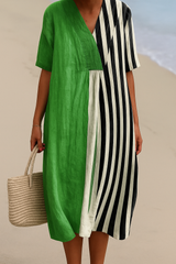 Iris | Robe vert vif à rayures noires