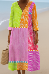 Zélie | Robe patchwork multicolore à pois et rayures