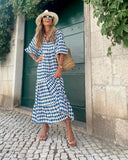 Livia | Robe géométrique bleu et blanche