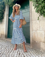 Livia | Robe géométrique bleu et blanche